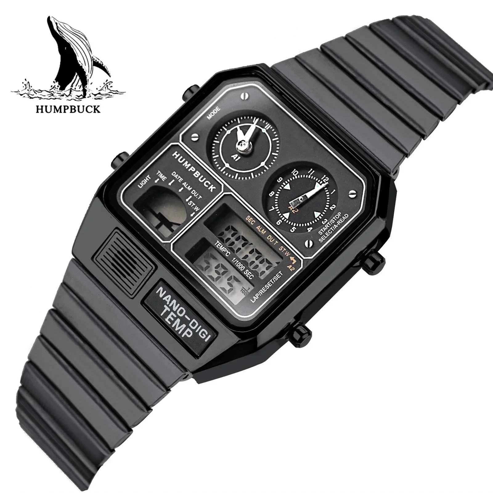 

HUMPBUCK Men's Sport Watch Stylish Dual Time Watch with Multifunctional Digital Display and Alarm for Everyday Use