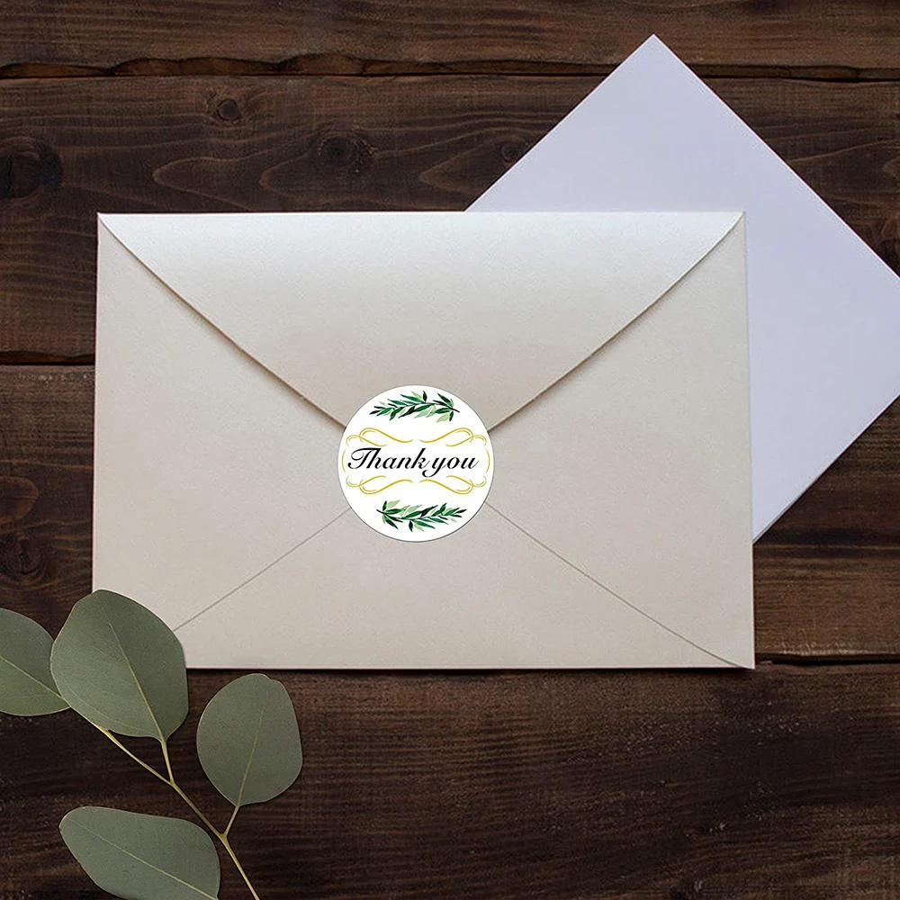 50-500pcs Green Leaves Thank You Stickers 1inch Sealing Label Sticker for Wedding DIY Gift Decoration Business Packing Stickers