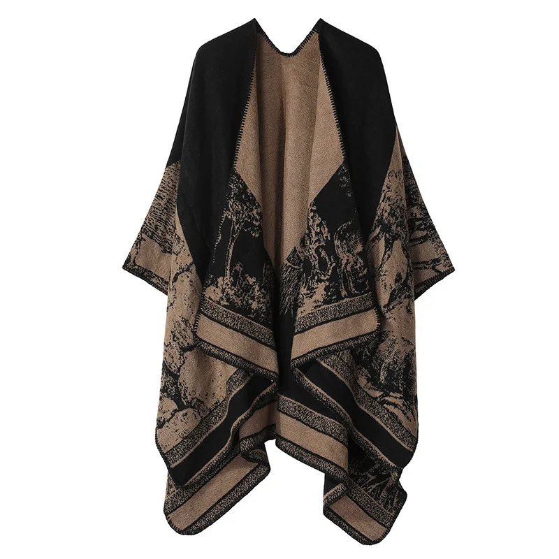 2024 New Classic Shawl Overlay Women\'s Thickened Knitted Shawl Cloak Warm Scarf Capes