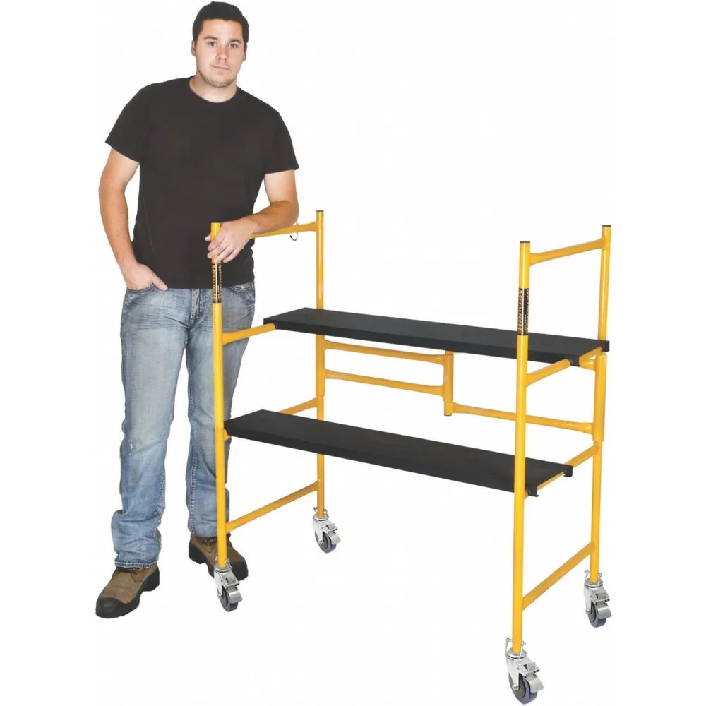 Scaffolding Platform, 9 Ft Reach, 500 Lbs Capacity w/Locking Wheels, Yellow