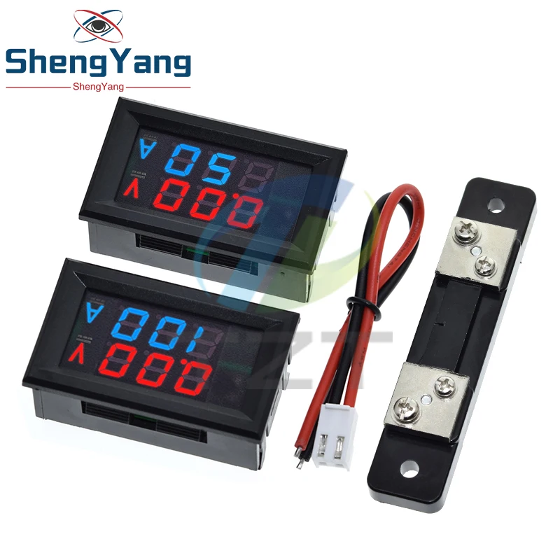 TZT DC 6-120V 50A 100A Digital Current Voltage Tester Module Blue+ RED Dual LED Display Panel With Shunt