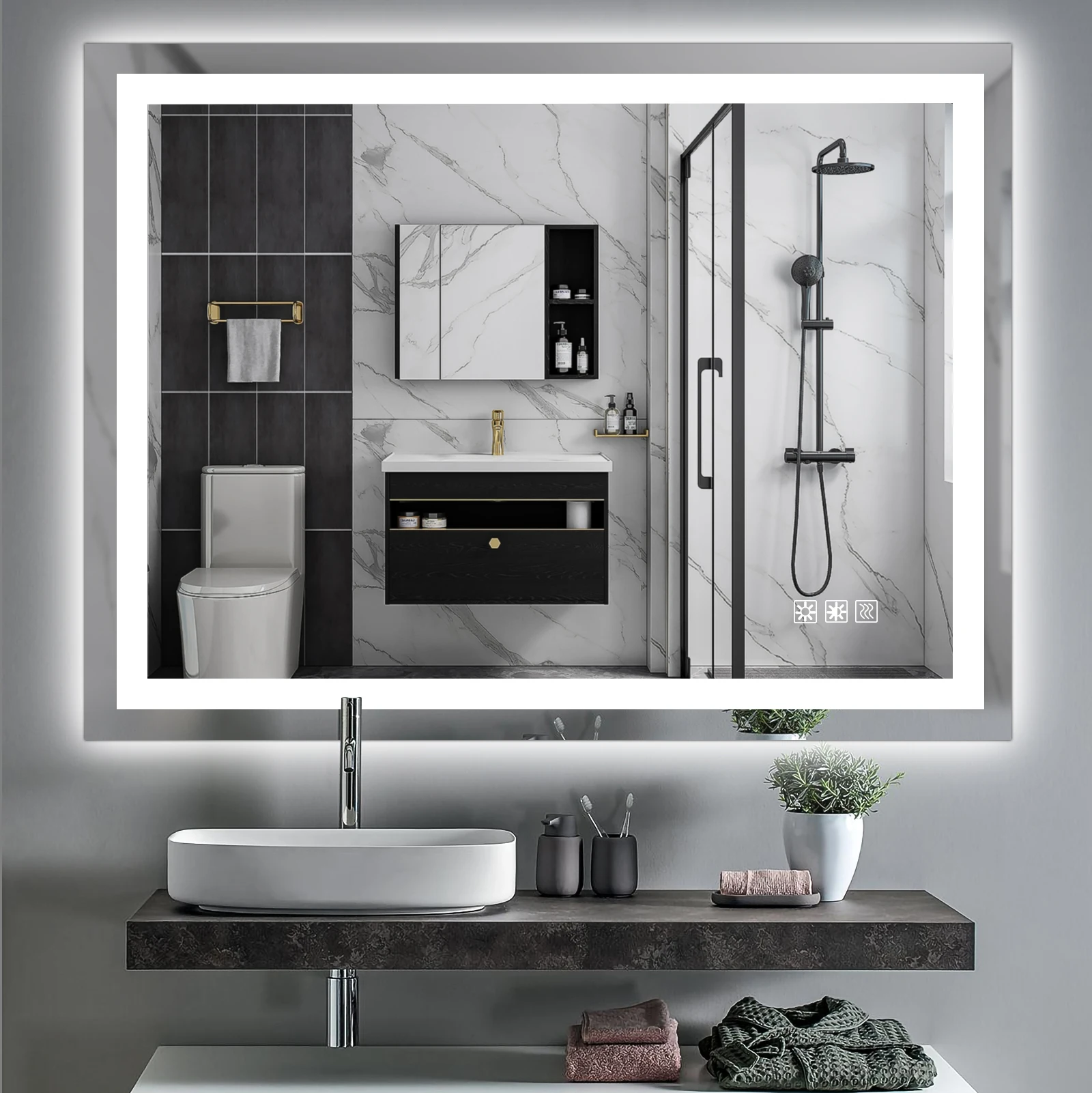 LED Lighted Bathroom Vanity Mirror with Touch Sensor, Anti-Fog and Dimmable Wall Mounted Makeup Mirror – Modern Rectangular