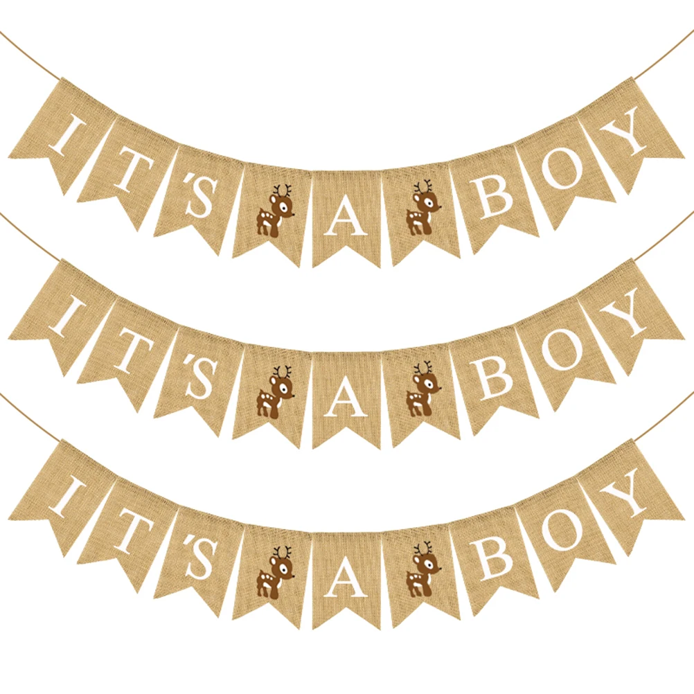 

Linen Garland for Baby Shower Swallowtail Bunting Banner Party Latte Decor Birthday PhotoBackdrop Room Wall GenderReveal