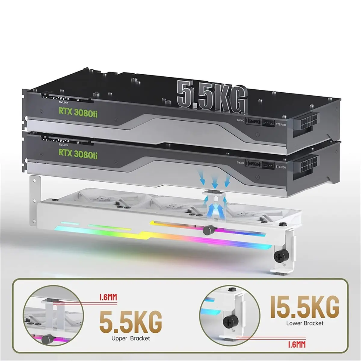 2 in 1 Graphics Card Radiator 1800RPM 5V 3Pin ARGB Graphics Card Cooling Fan with 3x80mm Fans PCI Mount Bracket
