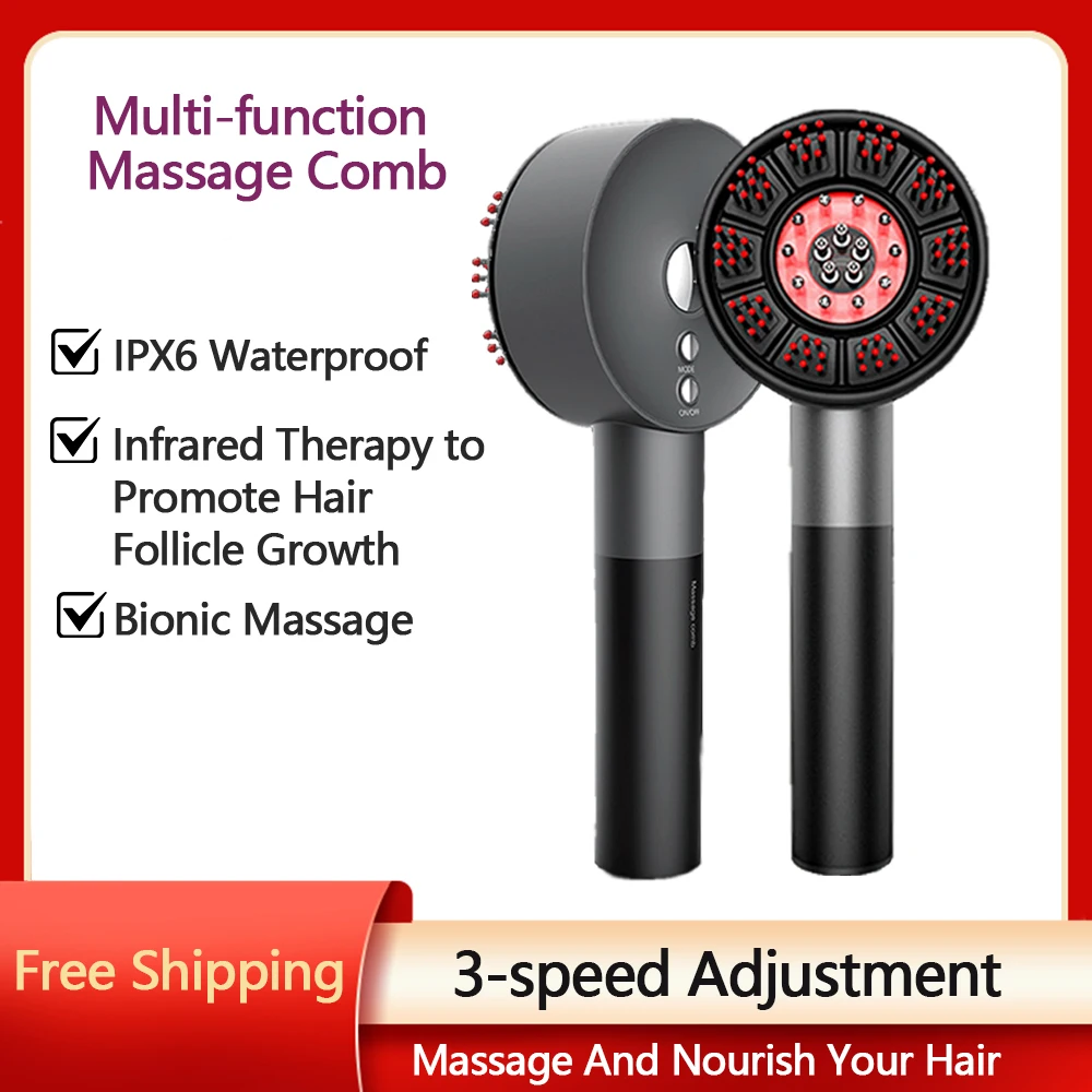 

Electric Massage Comb IPX6 Waterproof 3 Gears Red Light Therapy Promote Hair Growth of Hair Follicles Multifunctional Head Combs