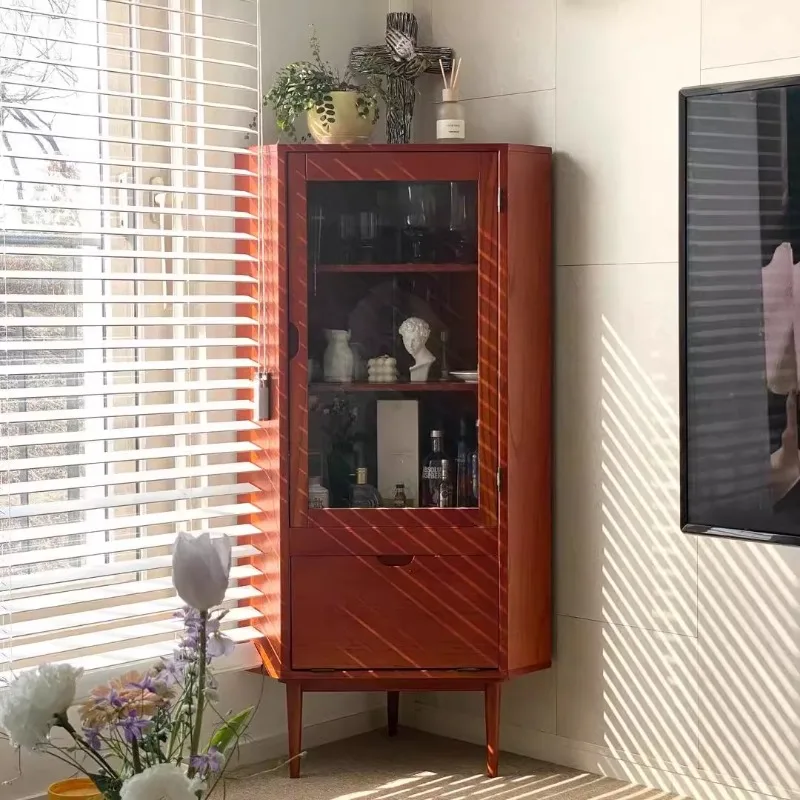 

solid wood wine cabinet, corner sideboard, living room display cabinet, corner storage cabinet, corner storage cabinet