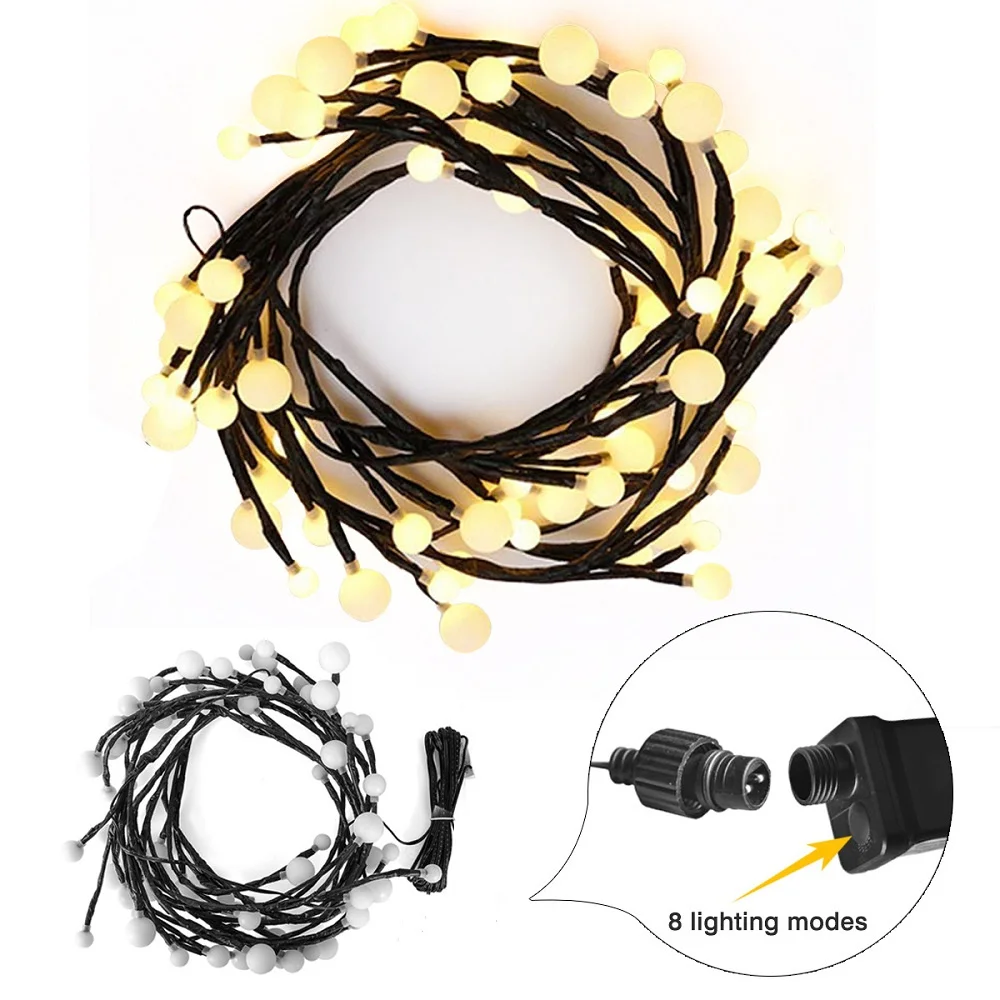 Guirnalda de luces LED solares de 2,5 M para el hogar, luces de hadas de árbol flexible para pared, fiesta, boda, estantería de libros, rama de vid