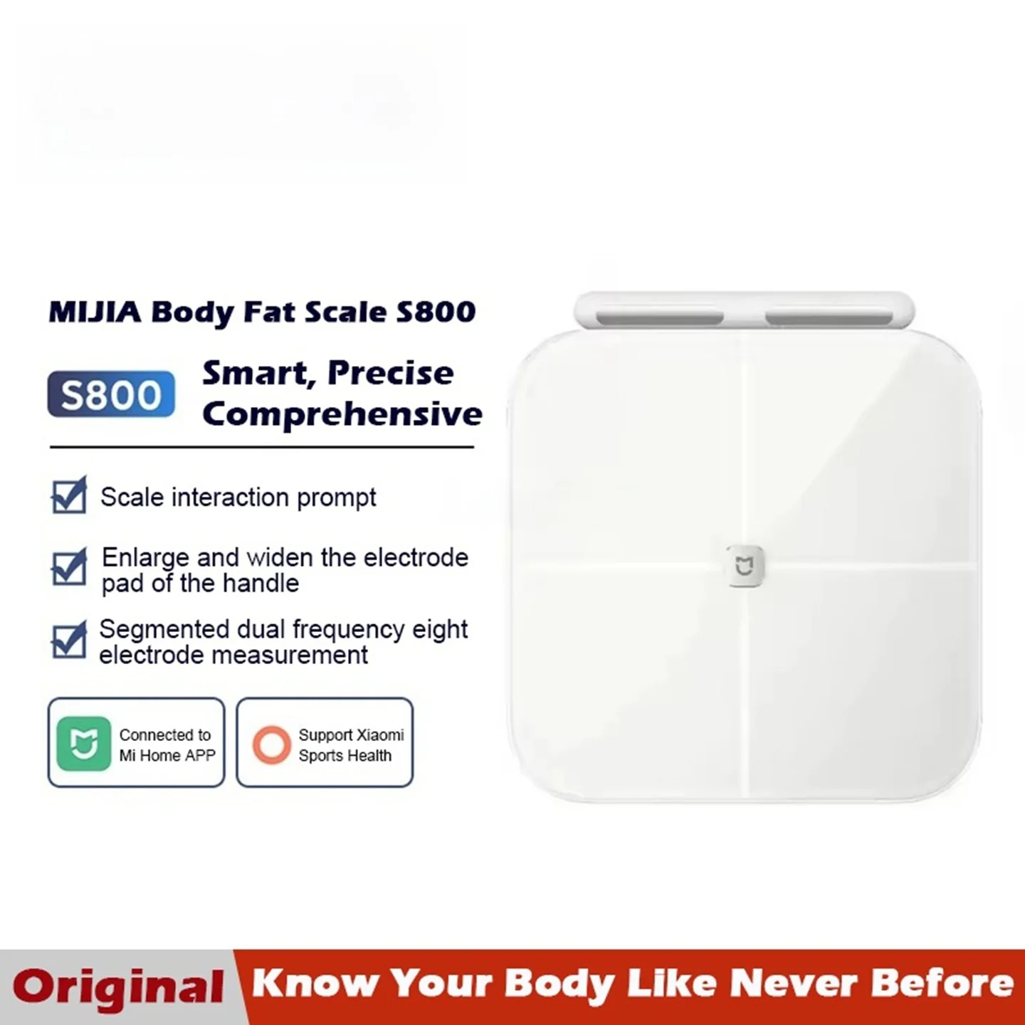 

Smart Body Fat Scale S800 Dual Frequency 8 Electrode Health Weighing Machine BMI Body Fat Distribution Muscle Rate Measurement