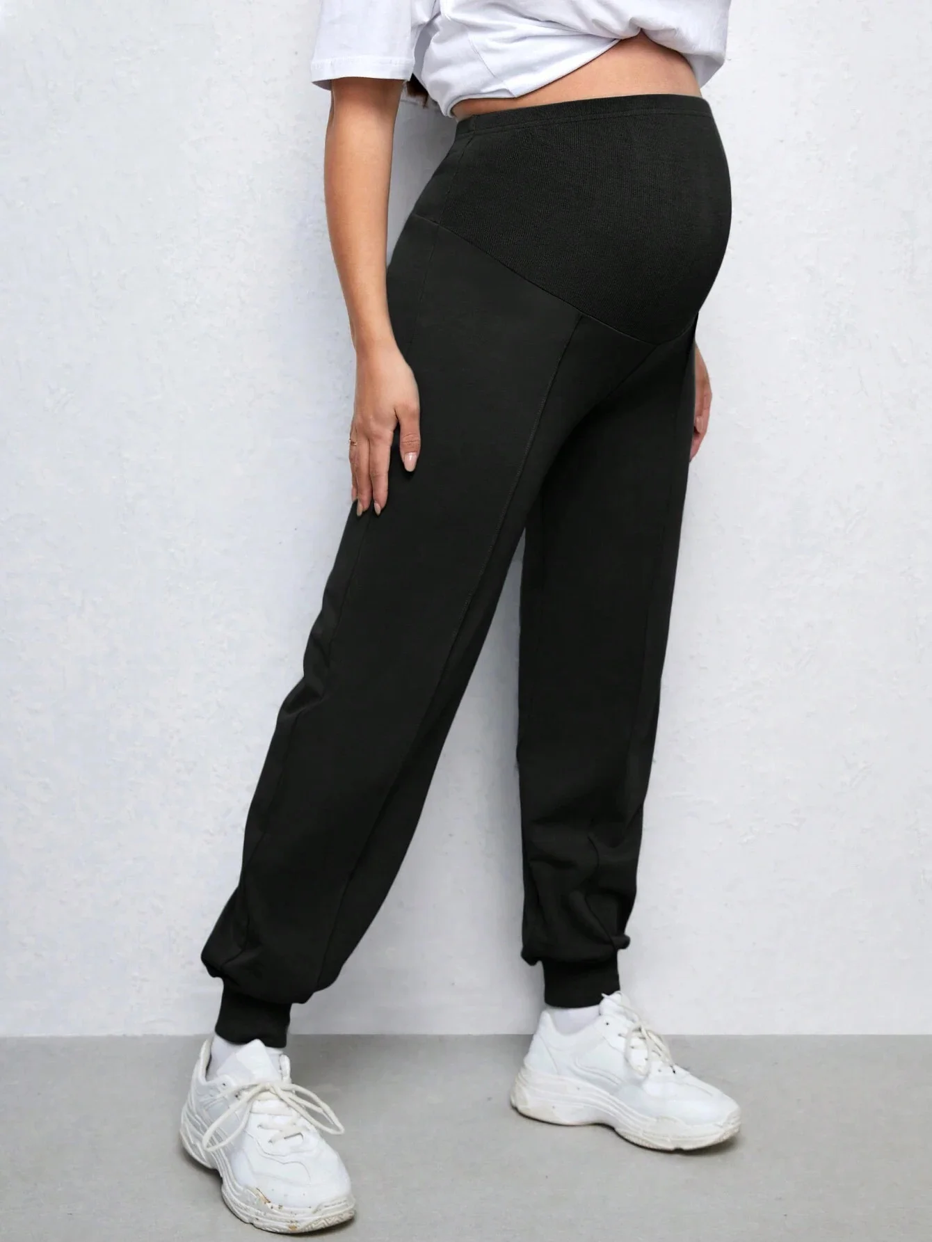 Pantalones de correr de maternidad de Color sólido para mujer, pantalones deportivos informales para el embarazo, pantalones de vientre cómodos para