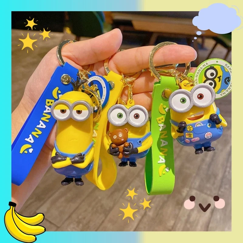 Anime Despicable Me 4 AVL Work Clothes Minions Bob Kevin Dave Toy Schoolbag Pendant Key Rings/Chains Small Doll Gift