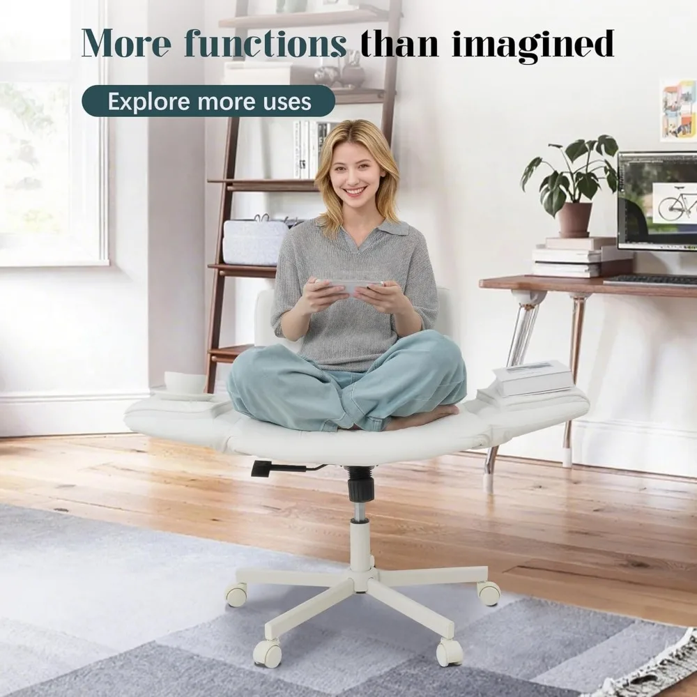 كرسي مكتب، كرسي متقاطع مع عجلات ومساند للذراعين قابلة للتعديل، كراسي مكتب من جلد البولي يوريثان للمنزل والمكتب وغرفة النوم (أبيض) #6