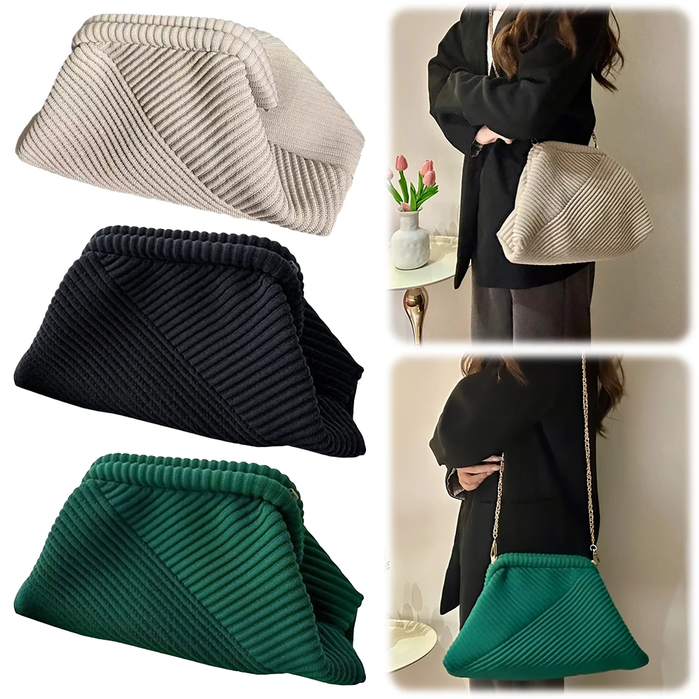 

Women Evening Clutch Bag Corduroy Evening Purse Chain Strap Soft Clutch Handbag Stylish Crossbody Bag Trendy Sling Bag