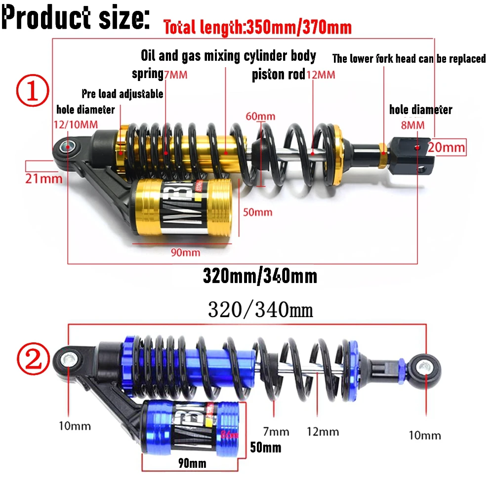 320mm 340mm Motorcycle Nitrogen Air Rear Shock Absorber For Kawasaki Suzuki Honda Yamaha BWS RSZ Gy6 Rear Hydraulic Shock