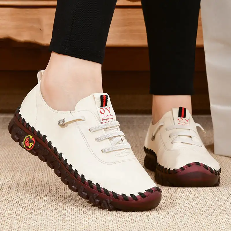 Sneakers Vrouwen Schoenen Lederen Loafers Schoenen Voor Vrouwen Comfortabele Slip On Schoenen Hand Naaigaren Mom Schoenen Zapatillas De Mujer