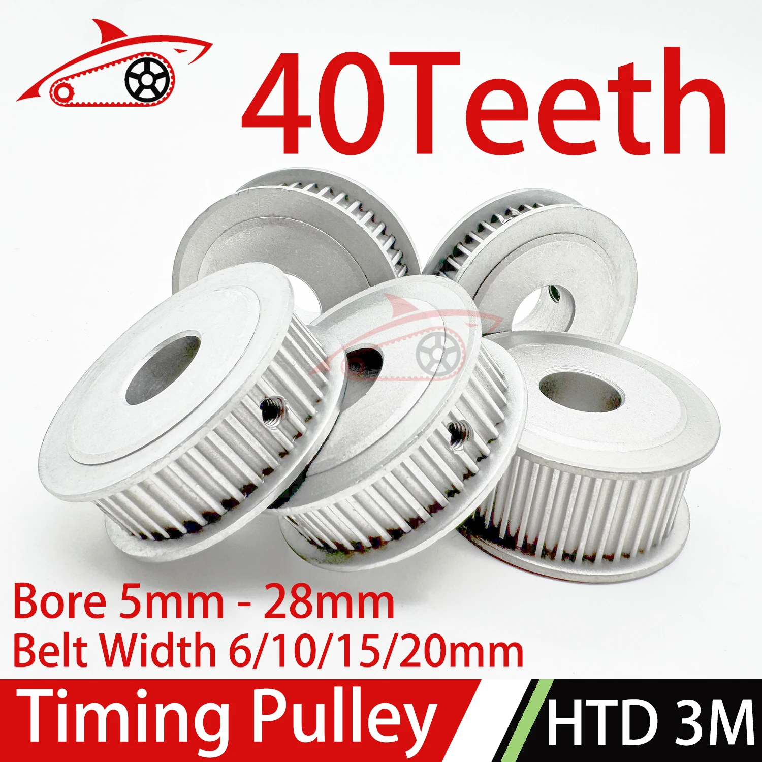 HTD 3M 40Teeth Timing Pulley Bore 5/6/6.35/7/8/10/11/12.7/14/15/16/17/18/19/20/22/24/25/28mm Belt Width 6/10/15/20mm HTD3M 40T