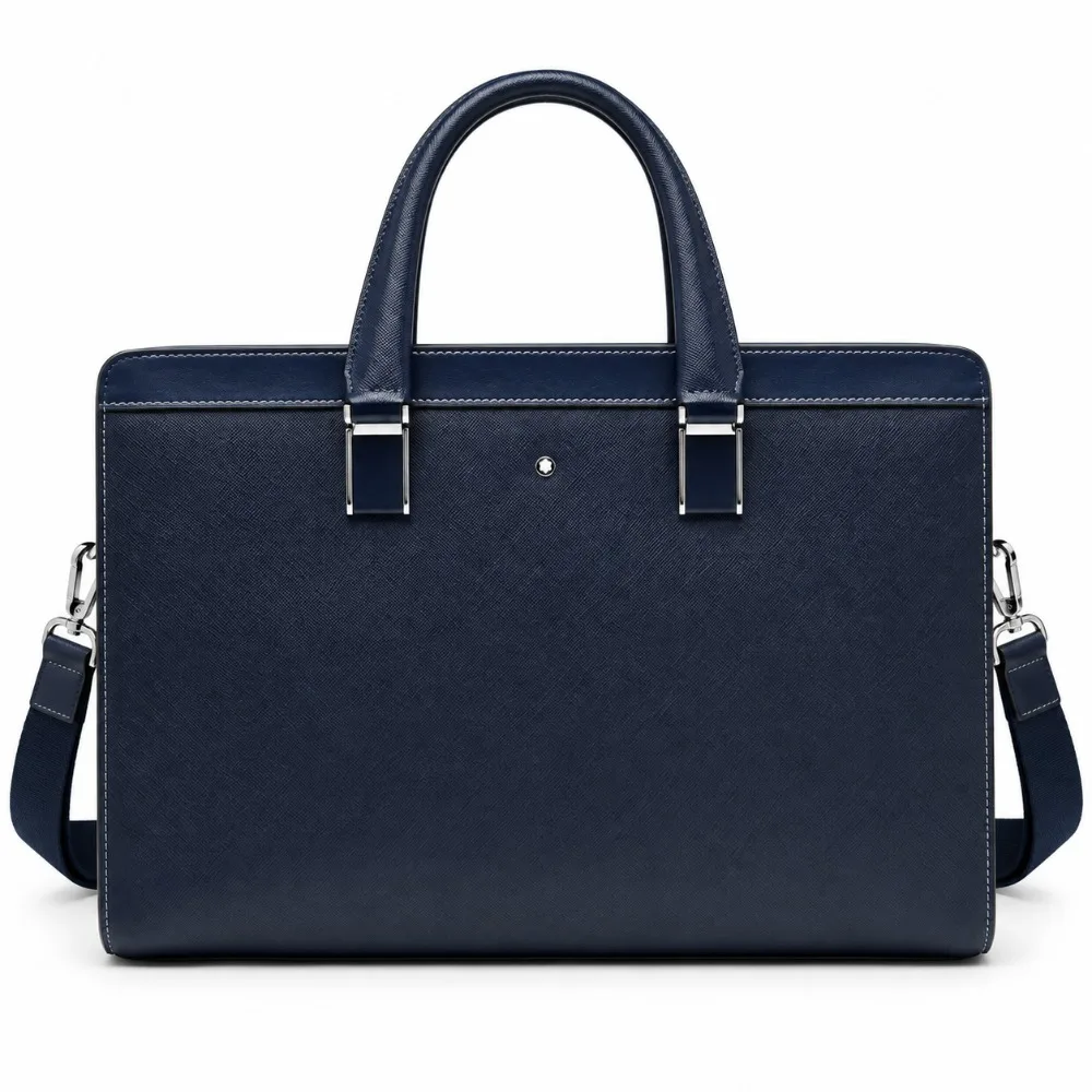 Luxury Men's Business Briefcase High Quality Leather Crossbody Shoulder Laptop Bag Professional Office Work Top-Handle Bags Blue