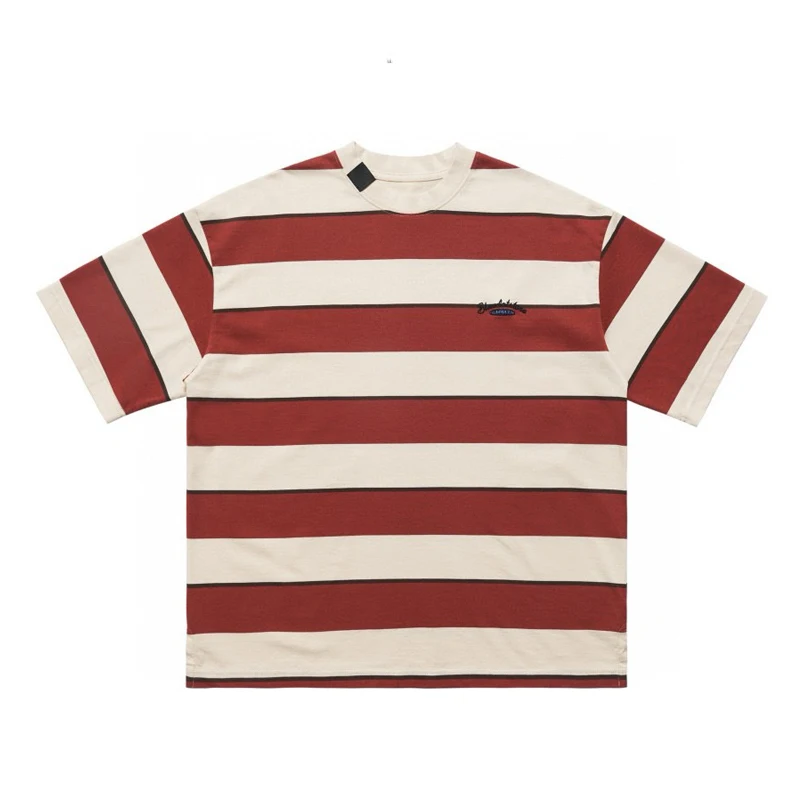 Japanese Fashion Retro Street Striped Round Neck Short Sleeved T-shirt for Men and Women in Summer Ins Loose Couple T