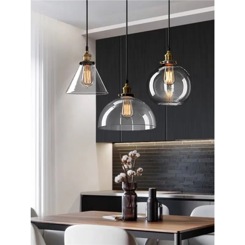 

Retro Vintage Pendant Lights Clear Glass Lamshade Loft Pendant Lamps E27 110V 220V for Dinning Room Home Dcoration Lighting