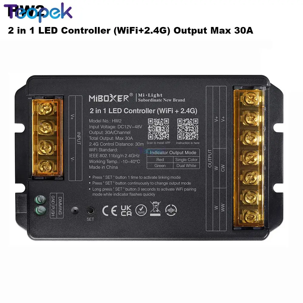 Miboxer WiFi+2.4G LED Controller SW2 PW2 HW2 2IN1 SW5 PW5 PW5 5IN1 12A 20A 30A Tuya APP Music Voice Control image 2