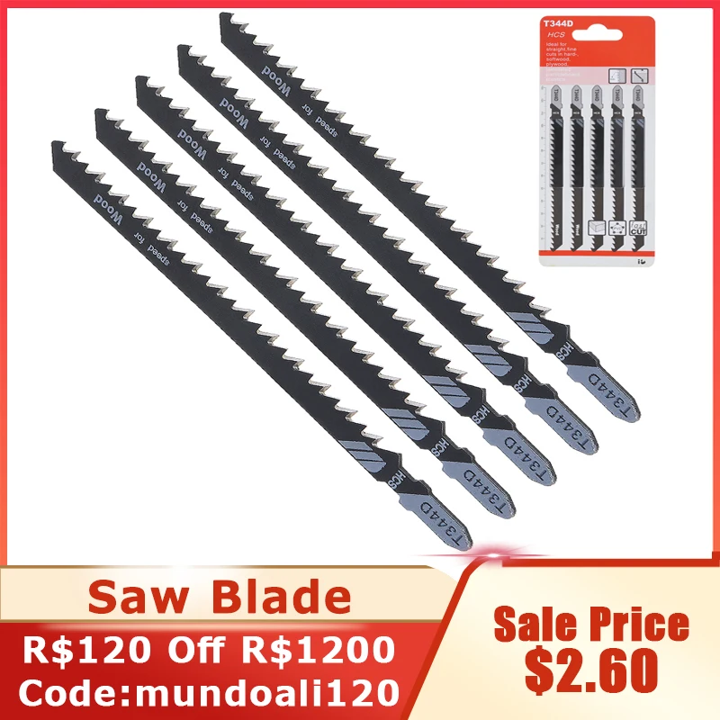 Set di 5 lame per seghetto alternativo T344D/T144D/T301CD seghetto alternativo in acciaio ad alto tenore di carbonio lama per sega a taglio rapido per utensili manuali per legno/tavola
