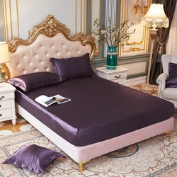 Sábanas de satén ajustadas, Funda de colchón de rayón de Color sólido, banda elástica, King, 200x200, 200x220, sin funda de almohada, ropa de cama