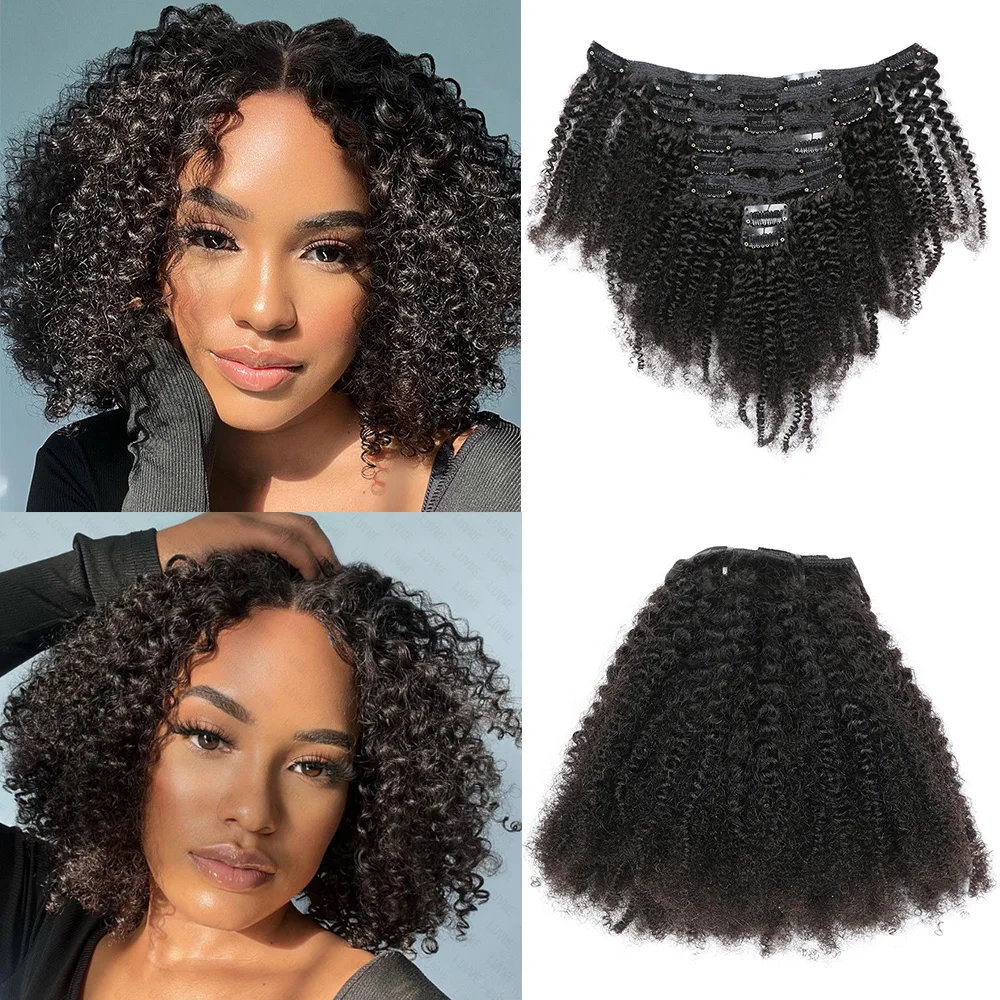 

Afro Kinky Curly Clip In Hair Extensions Human Hair for Black Women 8 Pieces Clips Ins 120g/Set Natural Brazilian Remy Hair