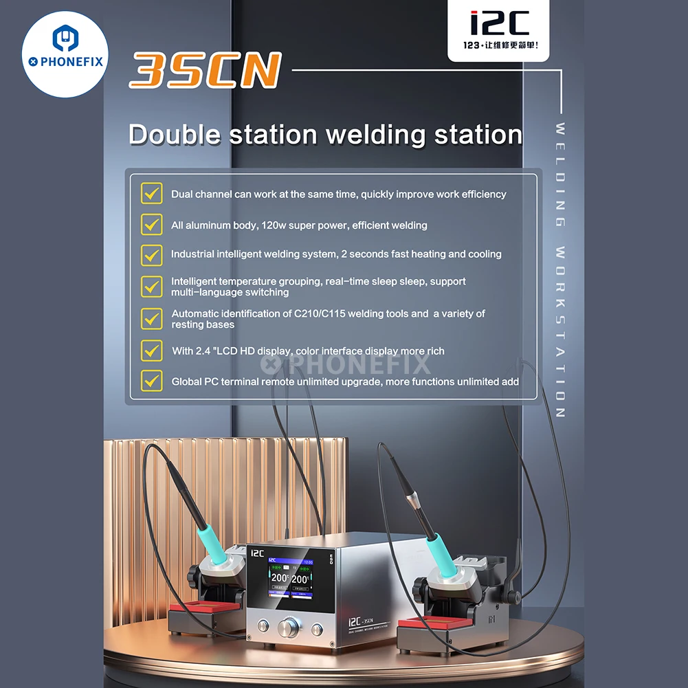 

i2C 3SCN RS100 RS200 RS300 Dual Soldering Station Support C115/C210 Handle Tips Temperature Control For BGA PCB Repair Welding