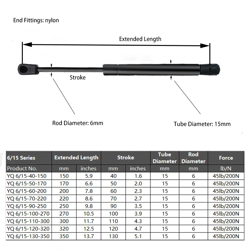 1PC 200N/45LB Universal Gas Spring Nylon Ends Shock Absorbers Gas Spring Lift Supports Damper Cushioned Kitchen Furniture Hinge