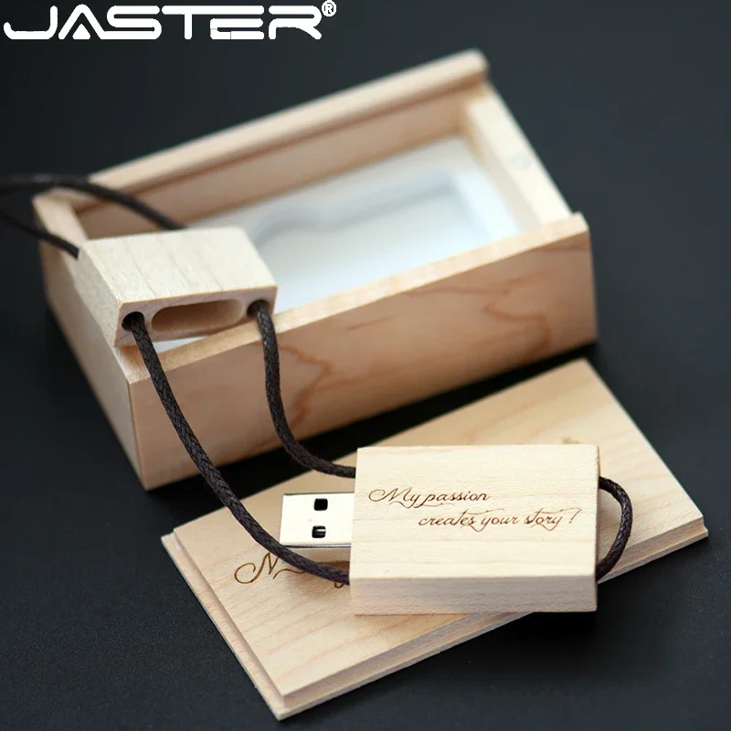 Lanyard USB Flash Drive 128GB Wooden Box Pen Drive 64GB with Rope Memory Stick Free Custom Logo Pendrive 32GB Creative Gift 16GB