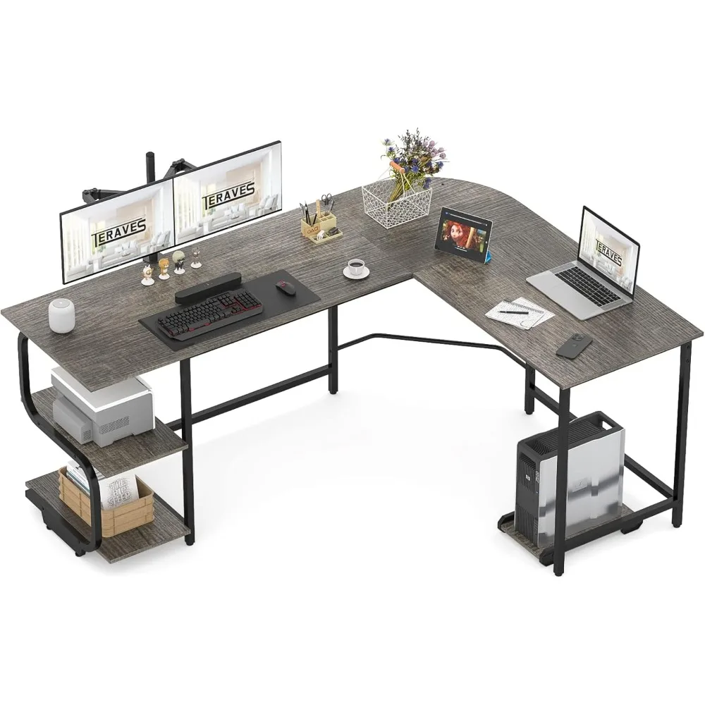 

Reversible L Shaped Desk with Large Surface, 69 Inch Sturdy Corner Desk with Storage Shelves, Premium Office Computer Desk Work