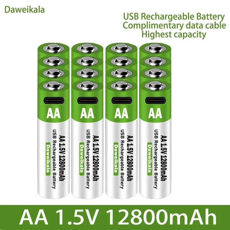 AA USB Rechargeable Lithium Ion Battery 1.5V AA 12800mah Power Bank Lifepo4 Batteries Aaa Recharable Lipo4 Recharchable Original