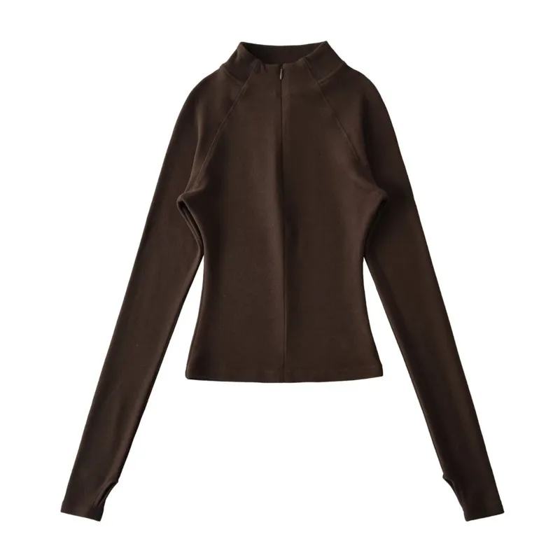 HKSH Autumn Winter New Women's Top Half Turtleneck Zipper Solid Color Slim Fit Sporty Yoga Clothes Elegant Trendy Casual HK16119