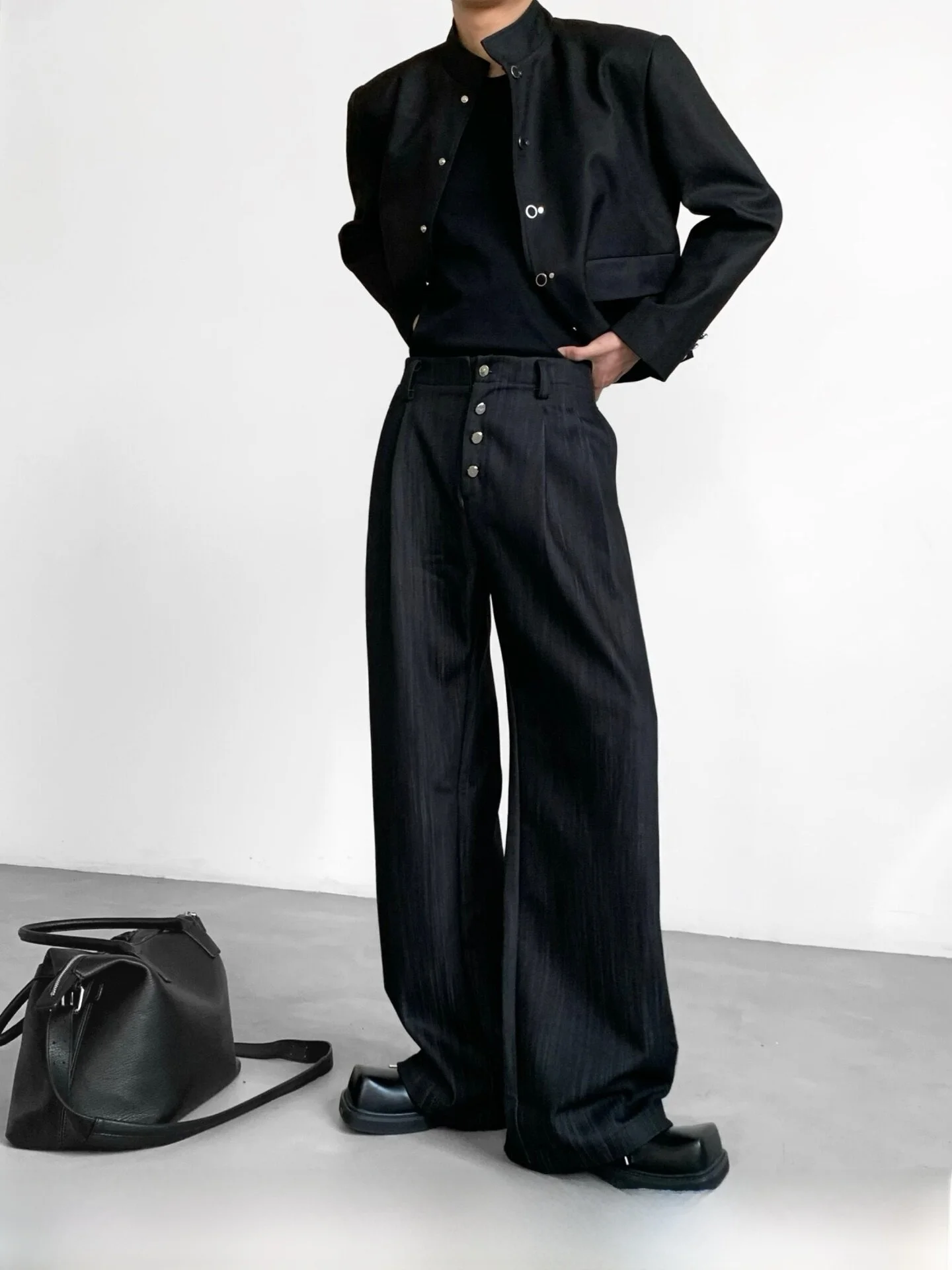 

Ace American Retro Pleated Button High Waist Straight Leg Men's Casual Pants Loose Fit Cleanfit Comfortable Workwear Trousers