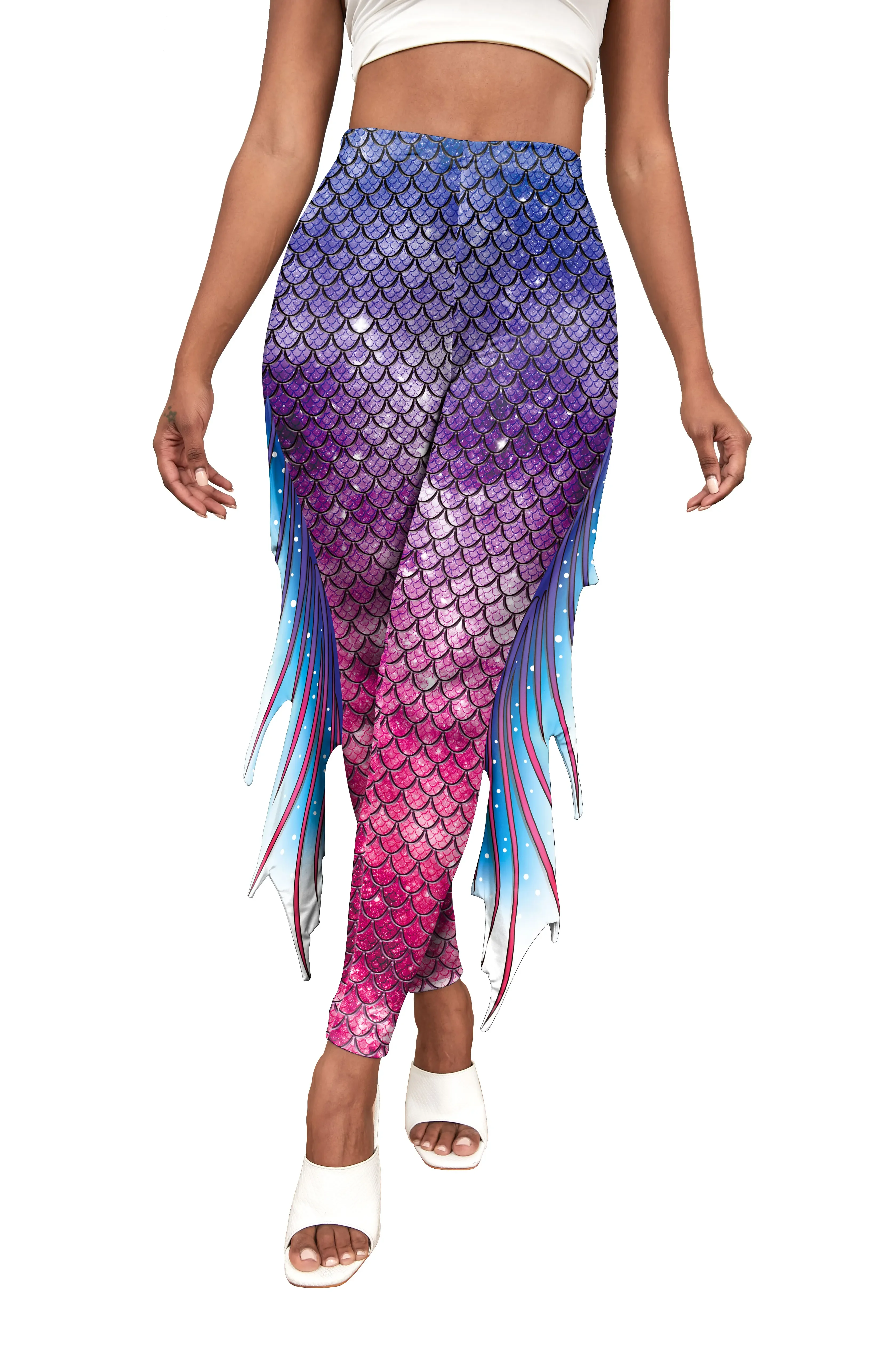 Mermaid Leggings Halloween Cosplay Costume Fish Scale Pattern Trousers Carnival Pants Party Movie Dress Up