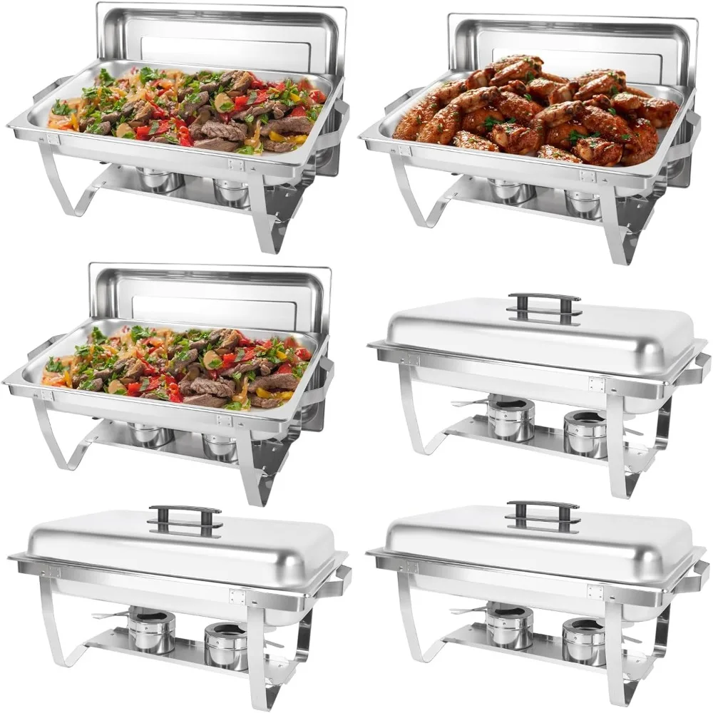 

6 Pack Chafing Dish Buffet Set, 8QT Stainless Steel Rectangular Chafers and Buffet Warmer Sets for Catering