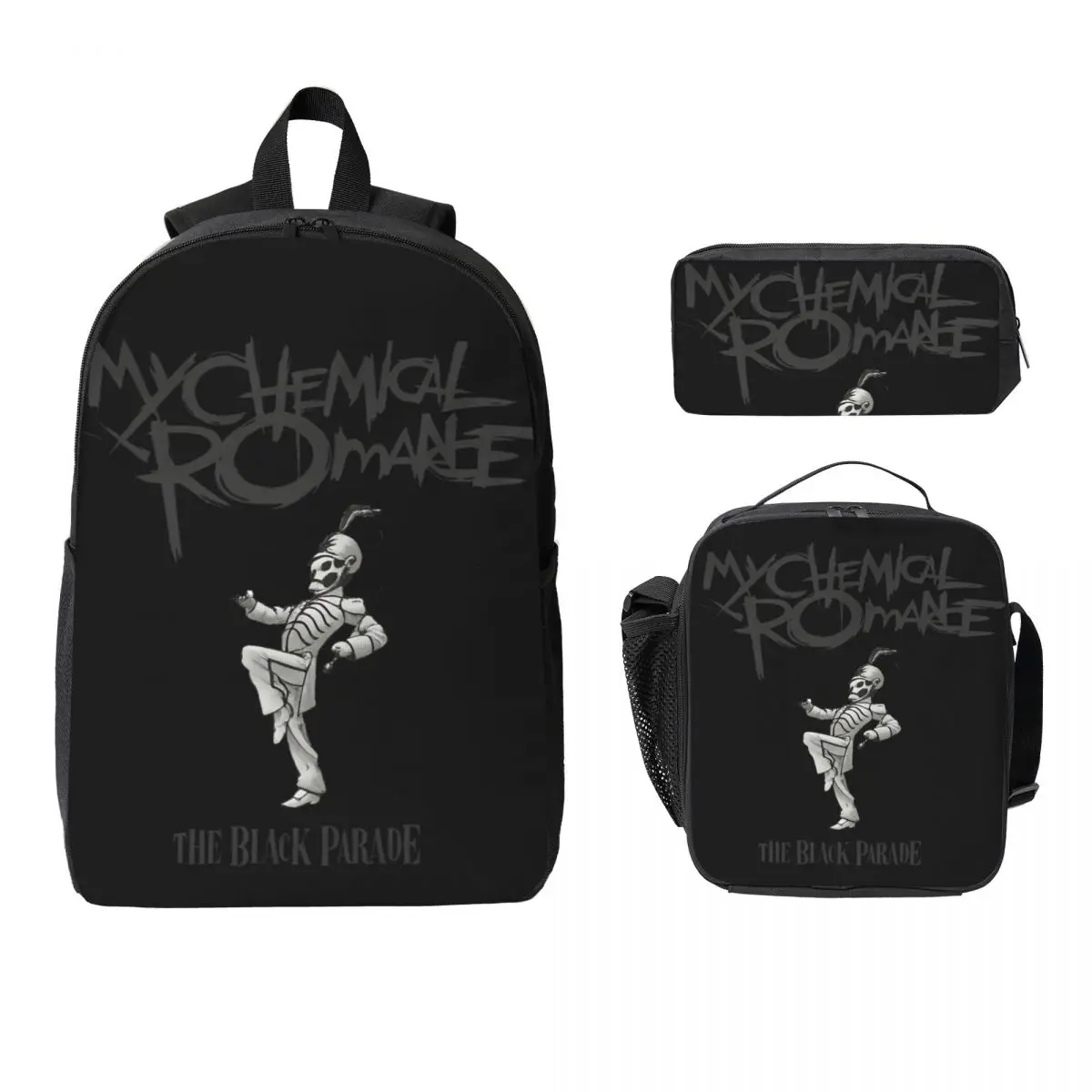 3Pcs The Black Parade 2026 Music My Chemical Romance Mcr Backpack Set Pen Bags Bookbag Sets with Lunch Box For School Daypack
