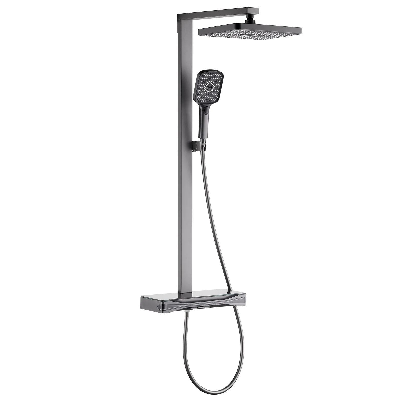 Three-function Thermostatic With Storage Ambient Light Square Tube Bathroom Surface Shower Gun Gray Wall Shower Set