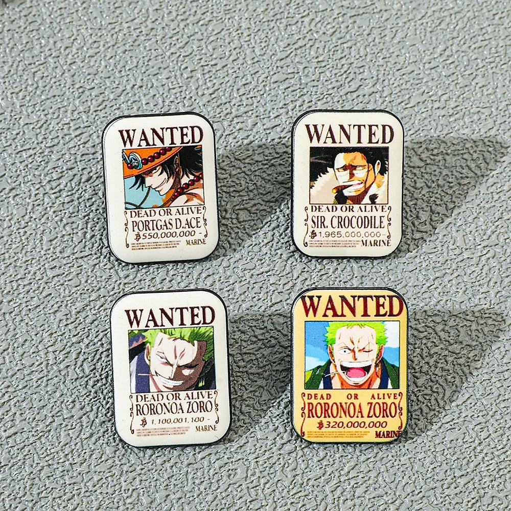 4 Pcs ONE PIECE Cartoon Anime Brooch Ace Zoro Creative Enamel Pin Metal Badge Jewelry Clothing Backpack Accessories Gift view 2