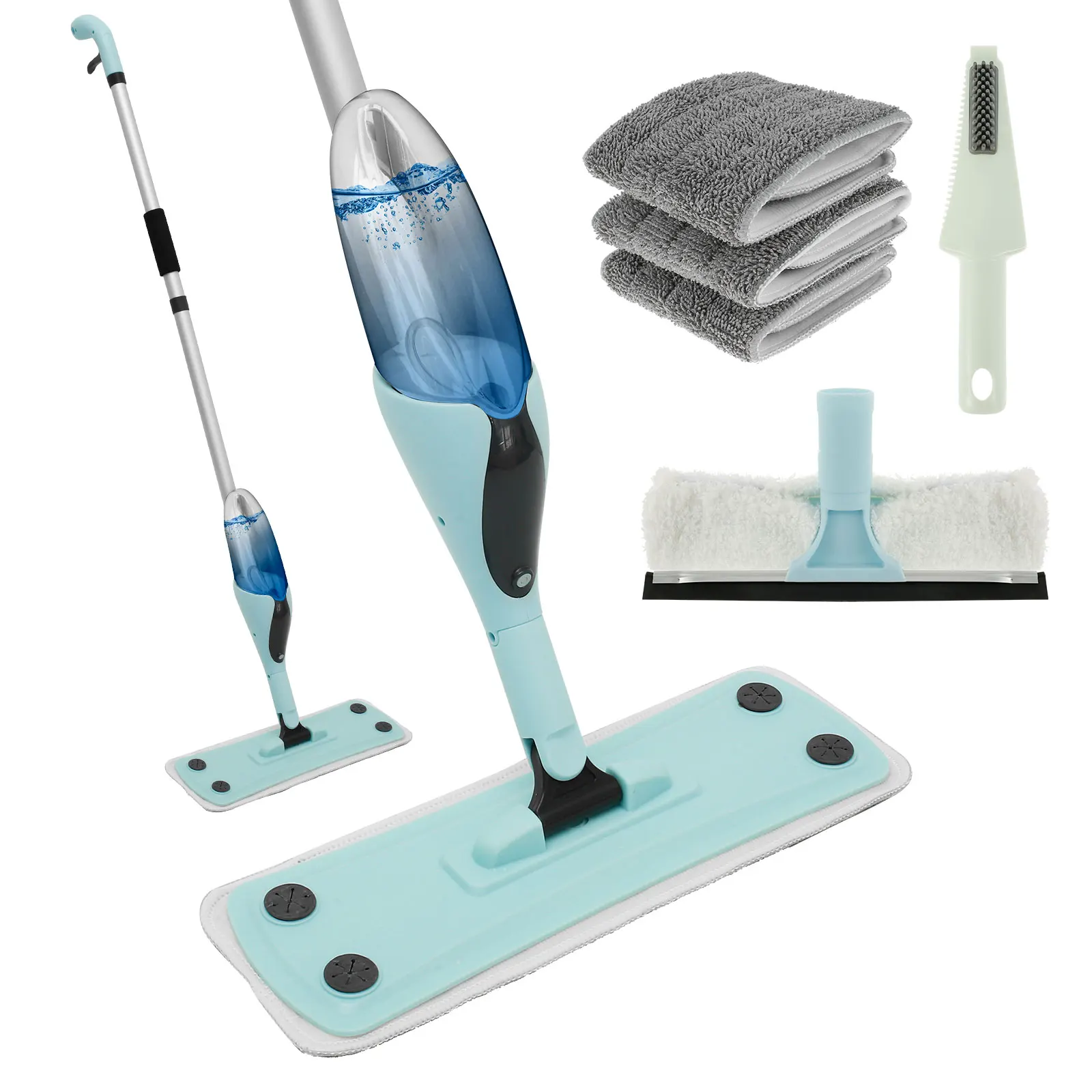 Microfibre Spray Mop with 3 Washable Mop Pads 360° Rotating Floor Spray Mop Cleaner with Scraper Flat Mop with Sprayer