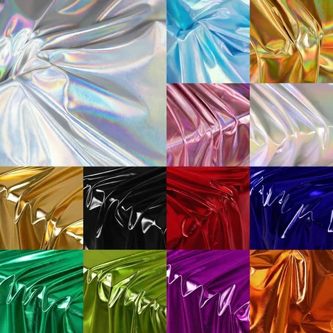 Shiny Silver Iridescent Spandex Fabric Stretchy for DIY Sewing Material Wedding Dress Garment Wide 150cm Sold By The Meter