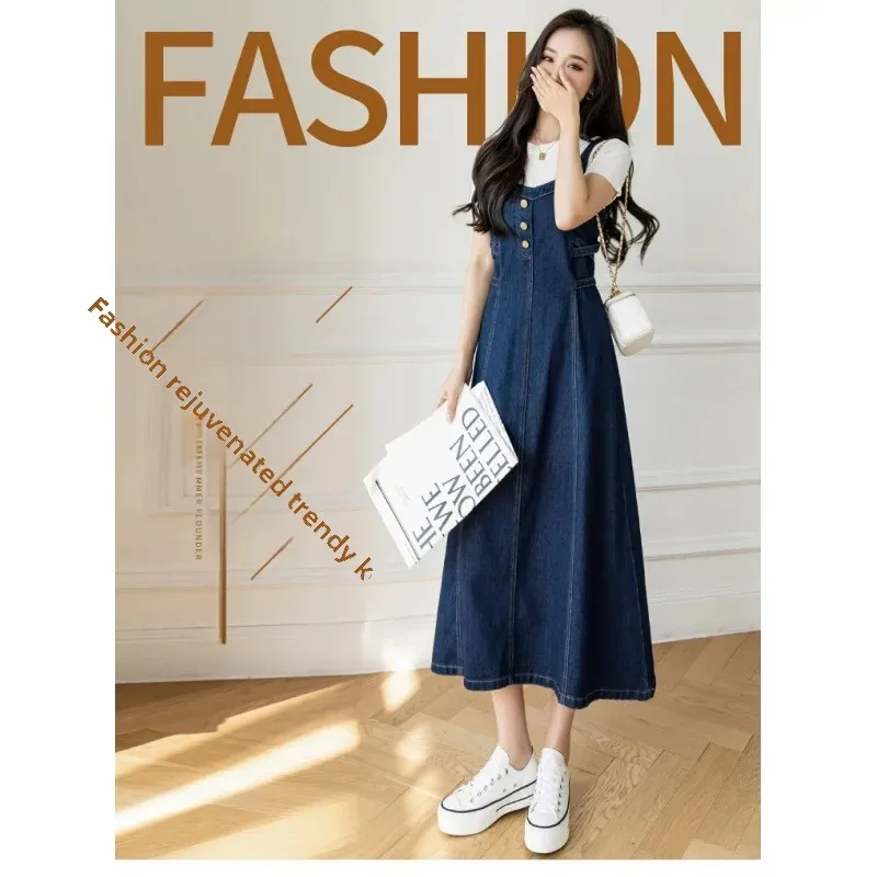 Plus Size Casual Versatile Denim Crossbody Skirt 2024 New Medium-Length Slimming Dress For Women Fashionable Spring Summer Style