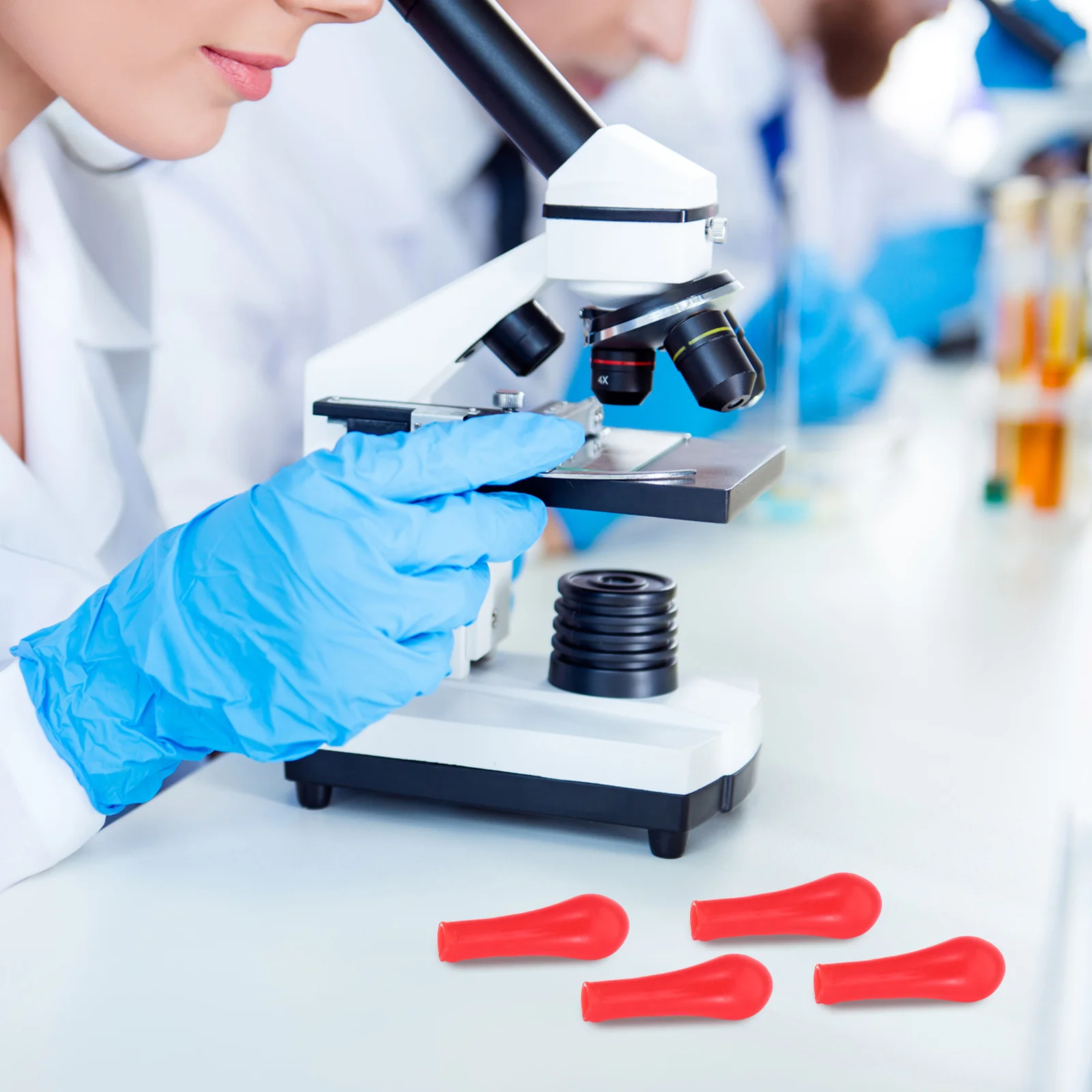 100 個の赤いラテックスピペットバルブキャップ精密実験室スポイトバルブ科学化学教育研究用品用