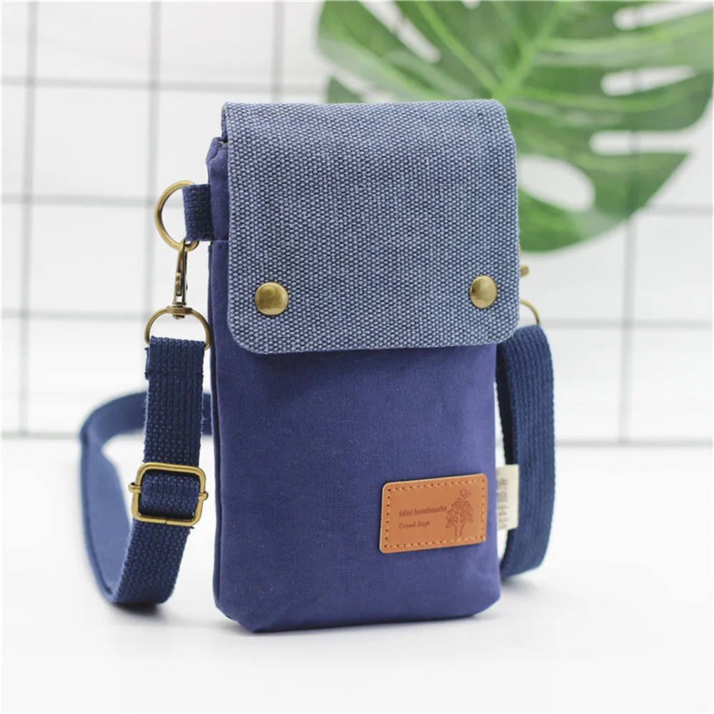 Fashion Simple Canvas Crossbody Bag Solid Color Canvas 3 Layer Zipper Shoulder Mobile Phone Bag Coin Purse for Men Women