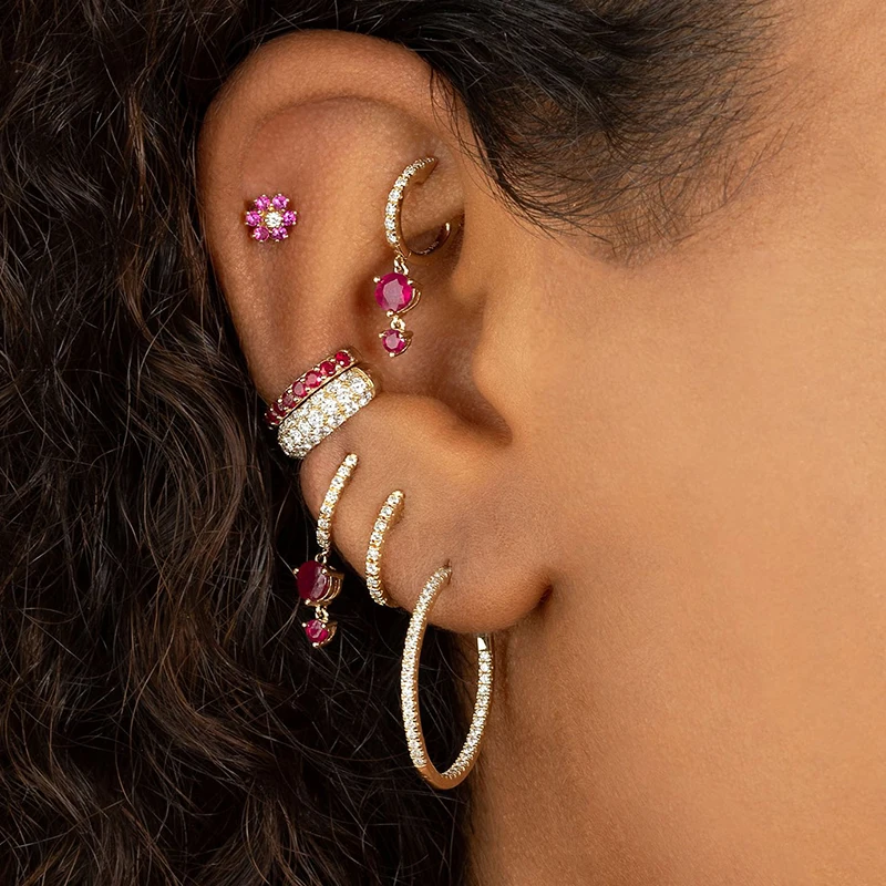 HIMEISANG Gold Filled Silver Hoop Drop Earrings for Women Colorful Zircon Ear Piercing Golden Dangle Earrings Jewelry Wholesale