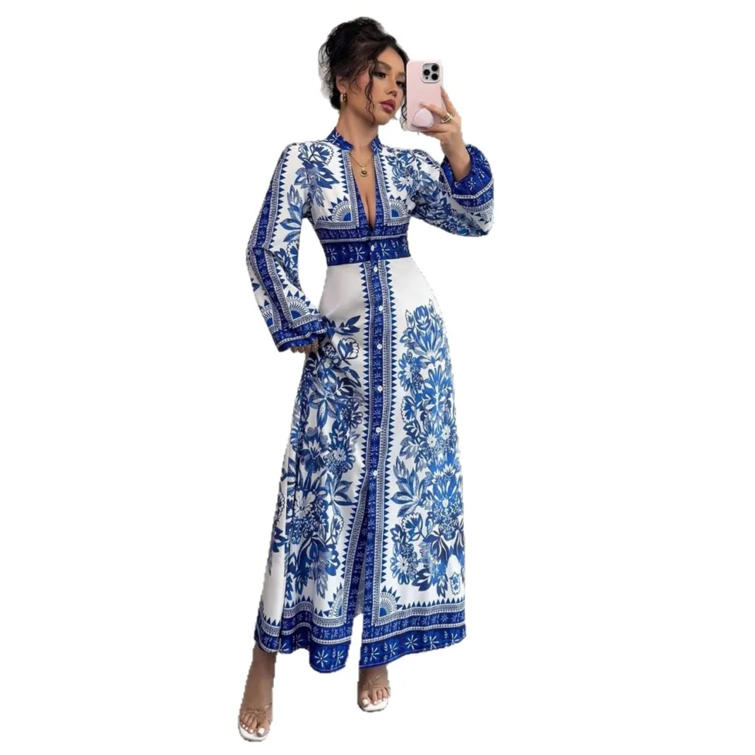 

2025 г., элегантный мусульманский комбинезон с длинными рукавами и принтом Amazon на Ближнем Востоке, Cw32409