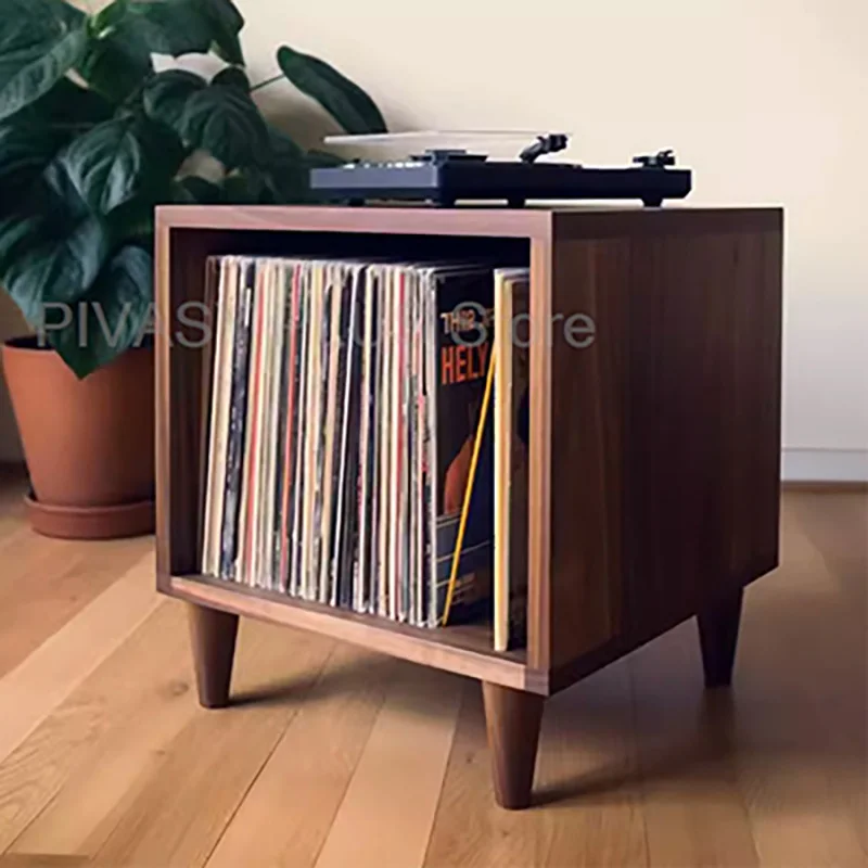 

Solid Wood Record Player Stand Vinyl Storage Cabinet with Open Shelves for Turntable Books Display Sofa Side Table Vintage Style