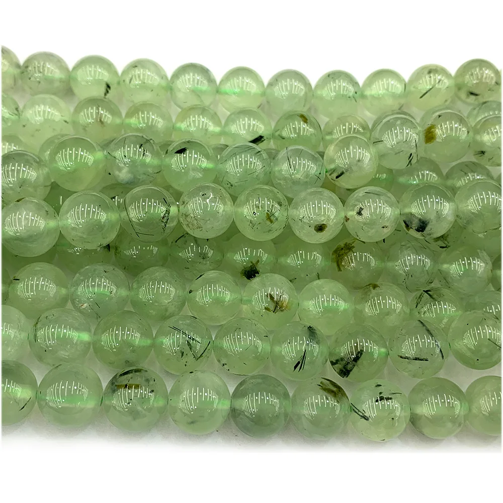 Veemake Natural Green Prehnite Loose Round Beads For Jewelry Making 08142