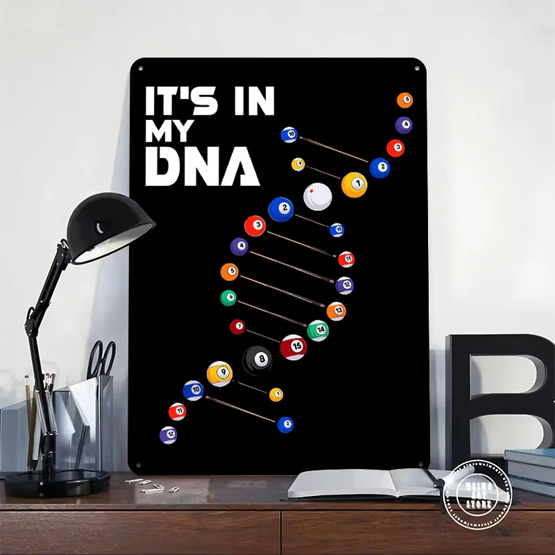 Billiards DNA Pool Lover Personalized 3D Textured Metal Poster Wall Art Vintage Tin Signs for Home Decor Living Room Wand Deko