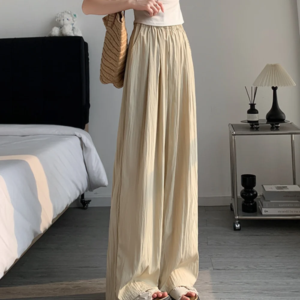 Casual High Waist Yamamoto Pants Loose Slim Ice Silk Wide Leg Pants Dropping Feeling Trousers Summer