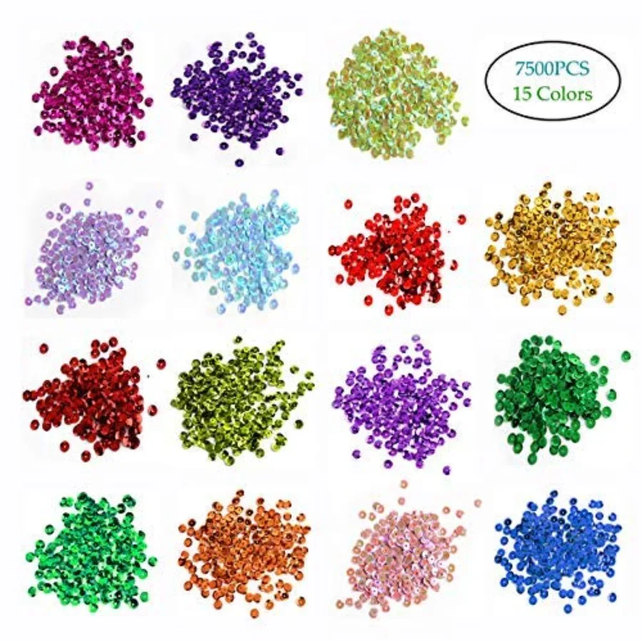 Iridescent 6mm Round Rainbow Sequins Bulk Assorted Loose Sequins for Embroidery DIY Arts Crafts Making Craft Bagged Sequins wit